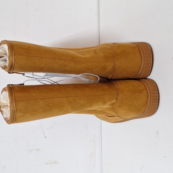 NEW! Cat & Jack Girls Natalia Shearling Style Boots, Cognac Brown - Picture 6 of 9